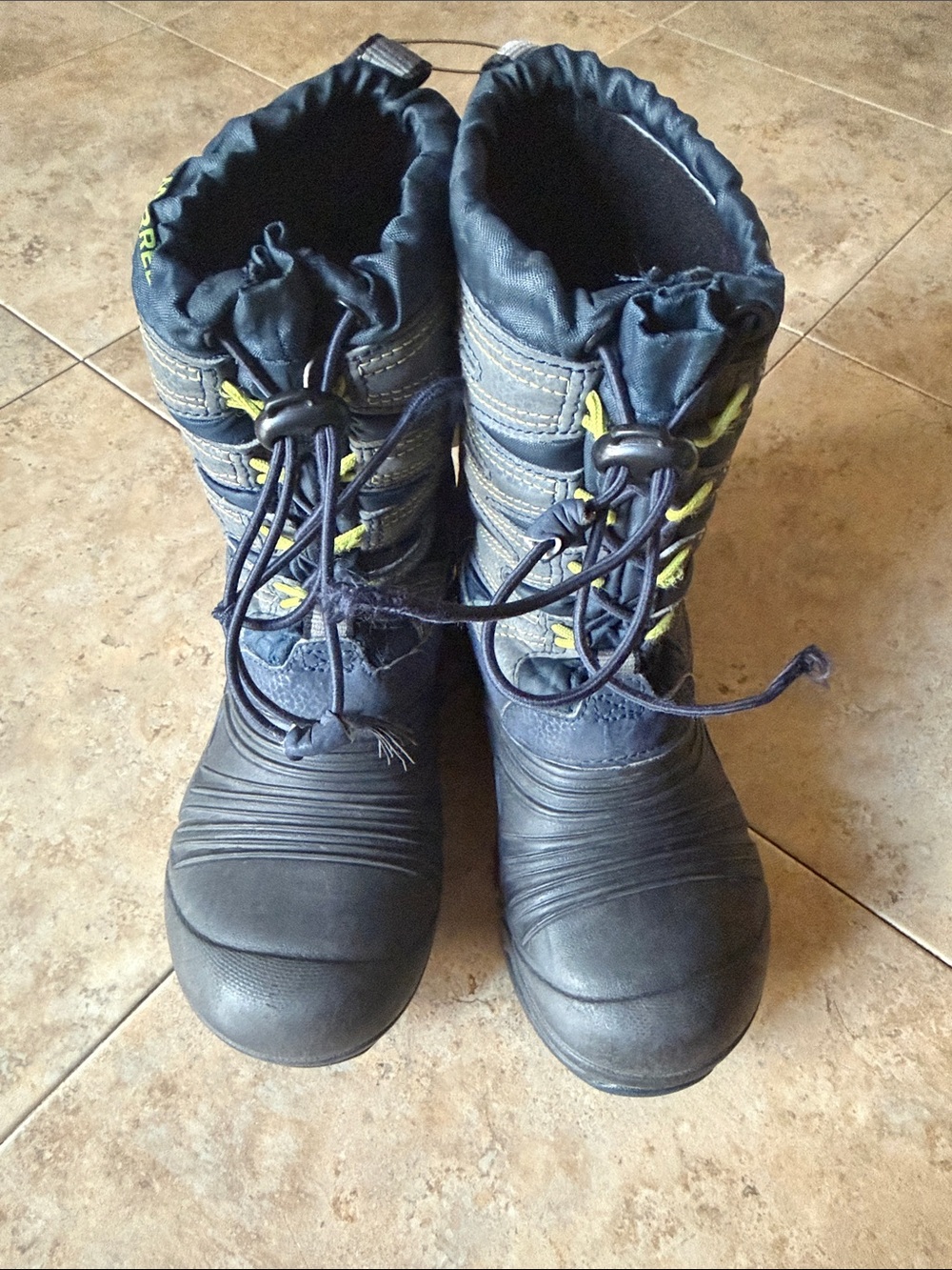 *Merrell* Kids Navy Winter Boots with Lime Accents